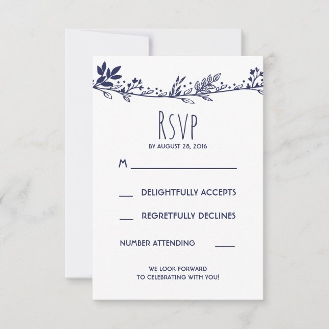 Cartes de réponse de mariage florales blanches et  (Devant)