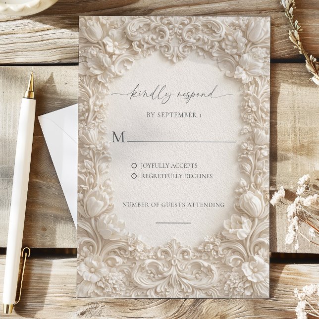 Cartes de réponse de mariage florales embossées él (Elegant Embossed Floral Wedding Response Cards)