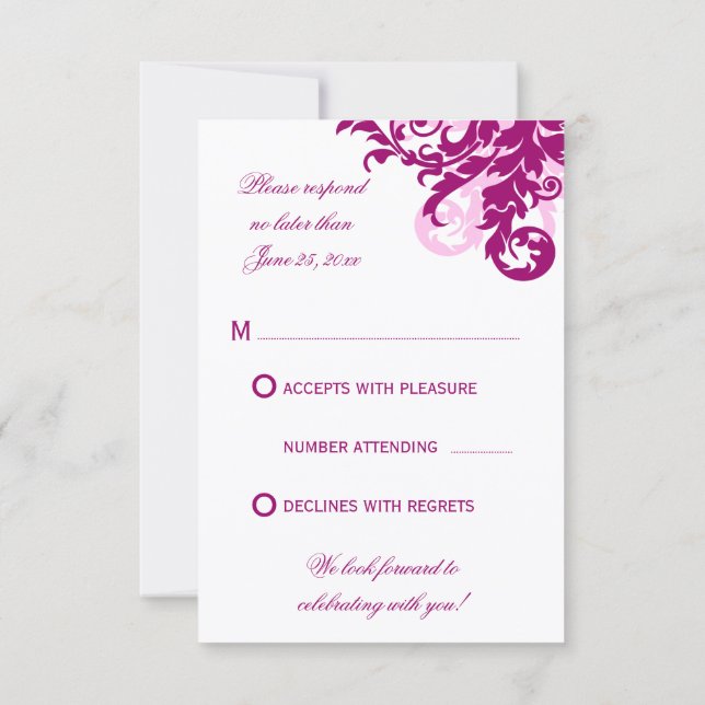 Cartes de réponse de mariage Flourish Magenta (Dos)