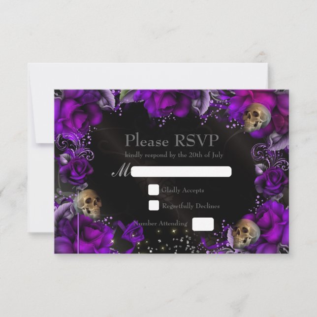 Cartes de réponse de mariage gothique Roses violet (Devant)