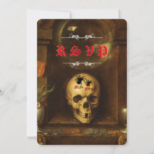 Cartes de réponse de mariage Halloween Goth, Crâne
