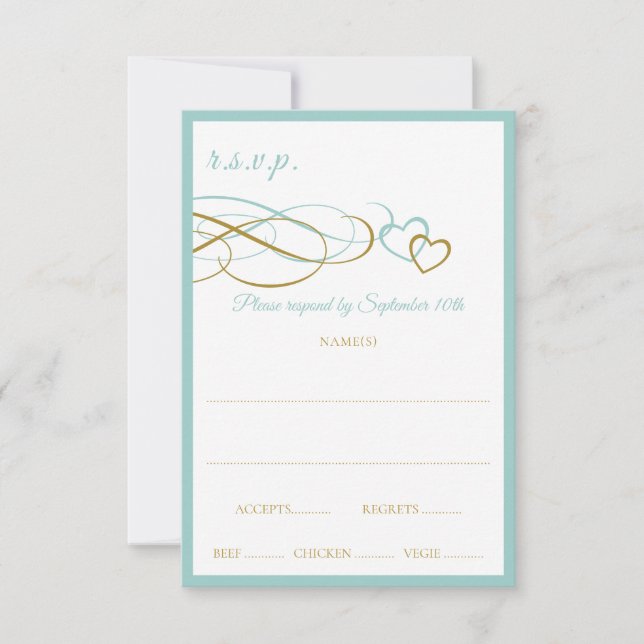 Cartes de réponse de mariage Hearts (Turquoise et  (Devant)