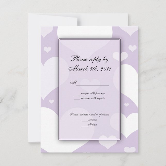 Cartes de réponse de mariage Lavande avec cœurs (Devant)