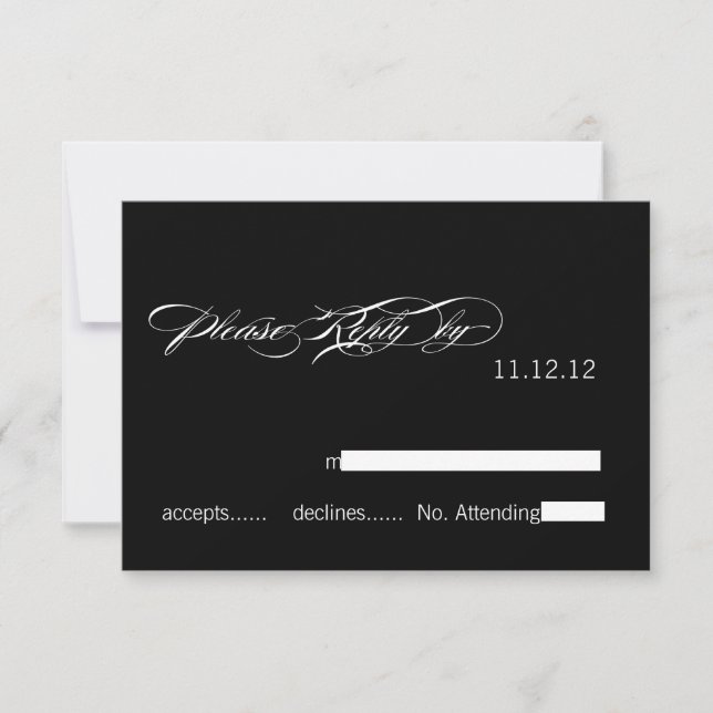 Cartes de réponse de mariage moderne noir blanc (Devant)