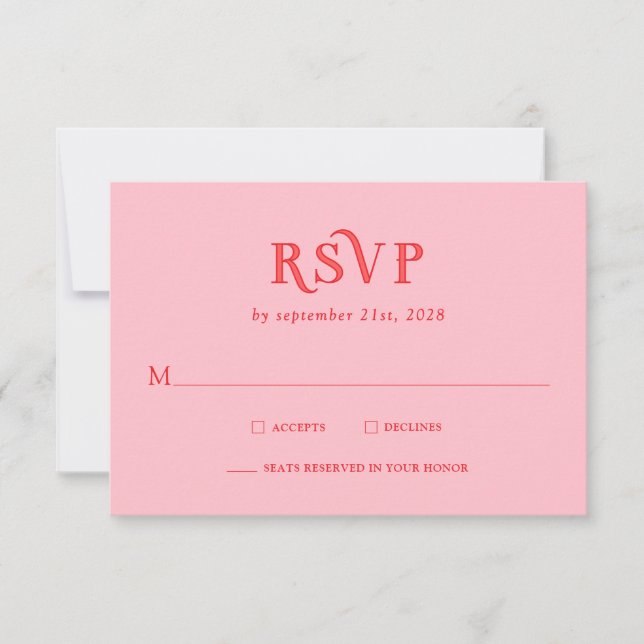 Cartes de réponse de mariage modernes rétro rose e (Devant)