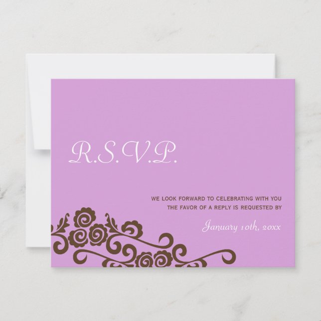 Cartes de réponse de mariage modernes violettes po (Devant)