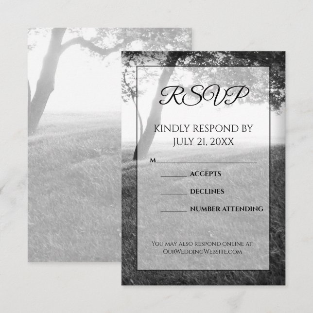 Cartes de réponse de mariage noir et blanc pour om (Devant / Derrière)