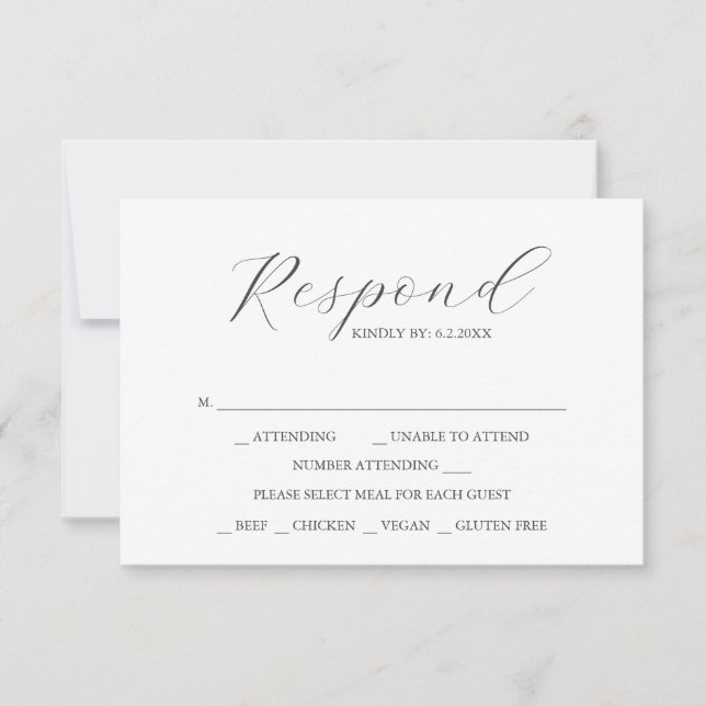 Cartes de réponse de mariage personnalisées simple (Devant)
