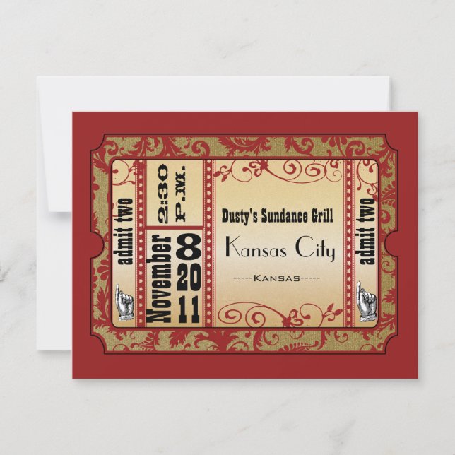 Cartes de réponse de mariage Red & Gold Showbill (Devant)