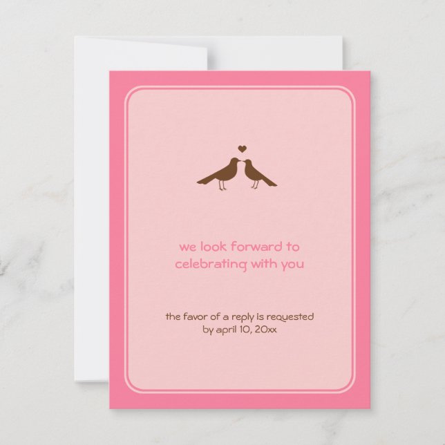 Cartes de réponse de mariage rose pour oiseaux d'a (Devant)