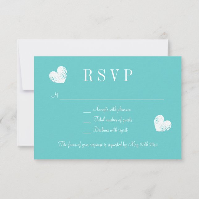 Cartes de réponse de mariage RSVP bleu turquoise é (Devant)