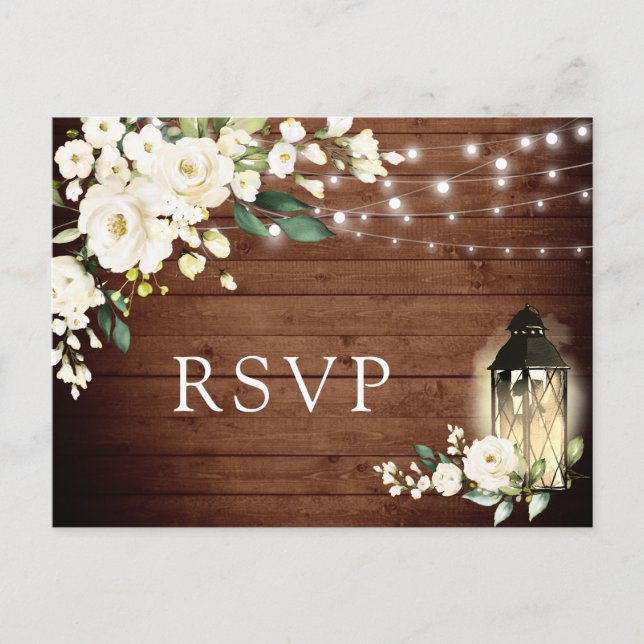 Cartes de réponse de mariage rustique aux roses bl (Devant)