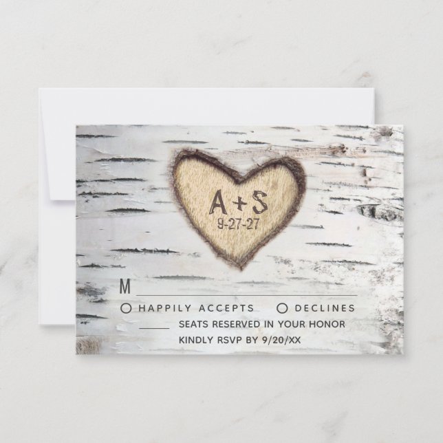 Cartes de réponse de mariage rustique en écorce de (Devant)