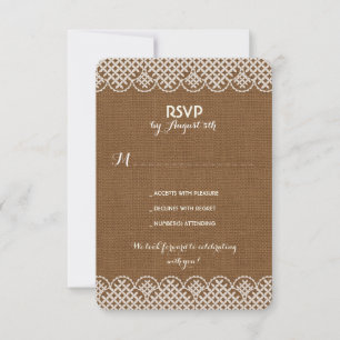 Cartes de réponse de mariage rustique en toile de