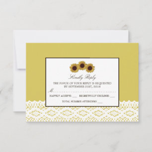 Cartes de réponse de mariage tournesols et dentell