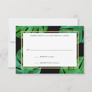 Cartes de réponse de mariage tropical, noir et or