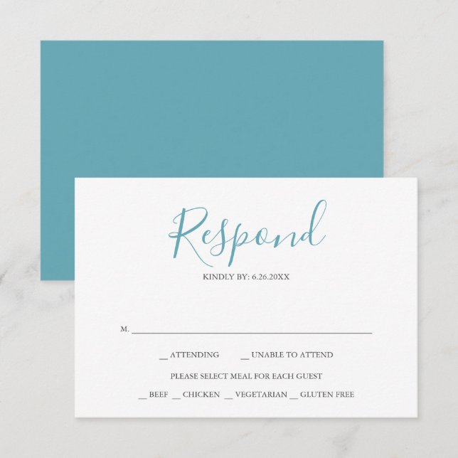 Cartes de réponse de mariage turquoise bleu de pla (Devant / Derrière)