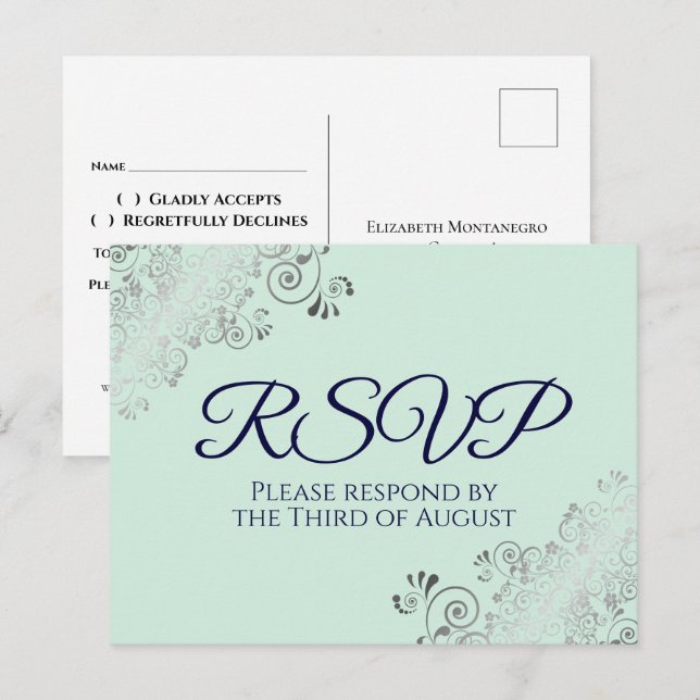 Cartes de réponse de mariage vert menthe et bleu m (Devant / Derrière)