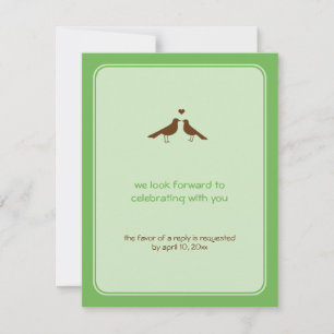 Cartes de réponse de mariage vert oiseaux d'amour