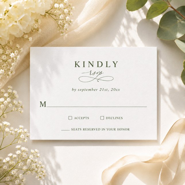 Cartes de réponse de mariage vert olive minimalist (Créateur téléchargé)
