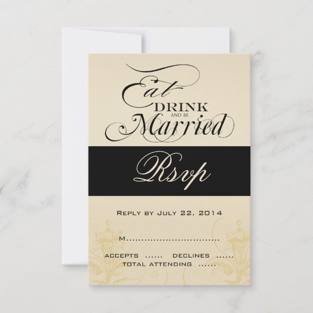 Cartes de réponse de mariage vintage Manger, Boire (Devant)