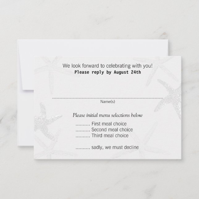 Cartes de réponse de menu de mariage sur la plage  (Devant)