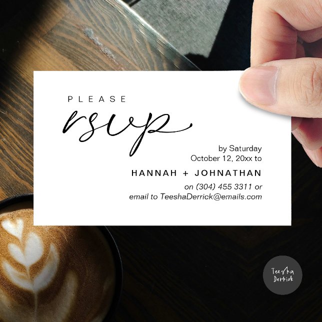Cartes de réponse de rappel pour les invitations d (Modern Romantic Wedding Invites RSVP Reminder Card in Black White)