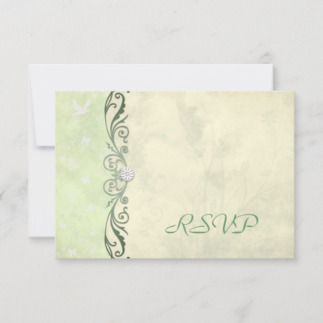 Cartes de réponse de RSVP de mariage floral vert c (Devant)