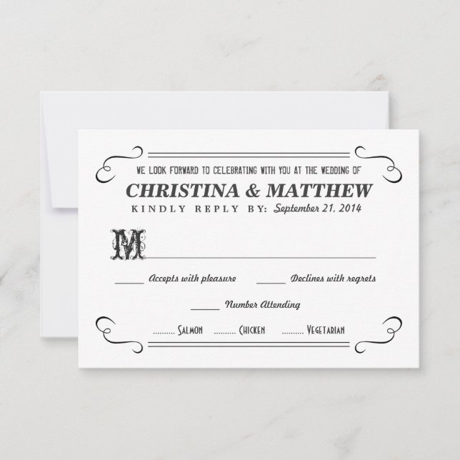 Cartes de réponse de style tableau noir pour RSVP  (Devant)