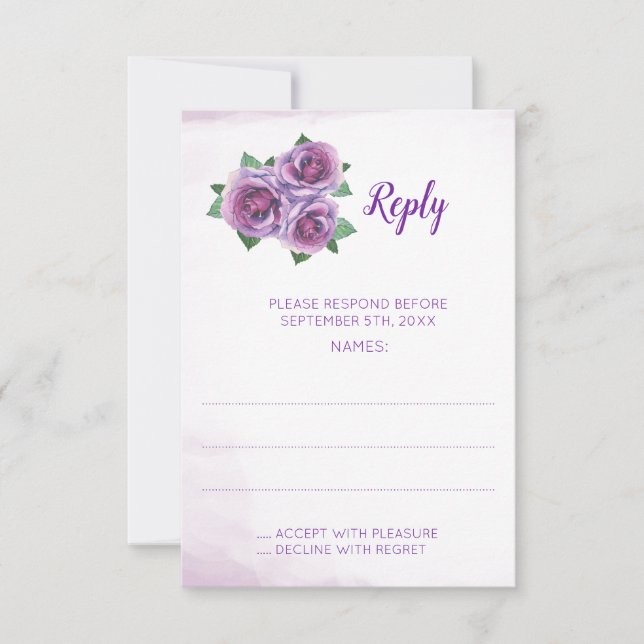 Cartes de réponse du Mariage Bouquet Rose violet (Devant)