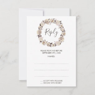 Cartes de réponse du Mariage de couronne Rose crém