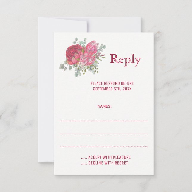 Cartes de réponse du Mariage de fleurs Protea (Devant)