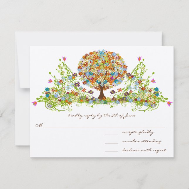 Cartes de réponse du Mariage de l'arbre des fleurs (Devant)