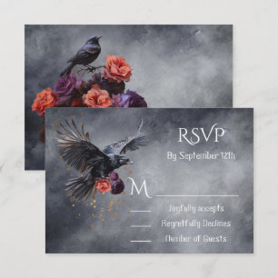 Cartes de réponse du Mariage floral Goth Crow RSVP