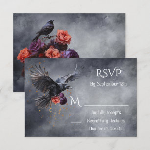 Cartes de réponse du Mariage floral Goth Crow RSVP