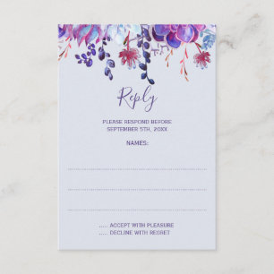 Cartes de réponse du Mariage Succulent pourpre