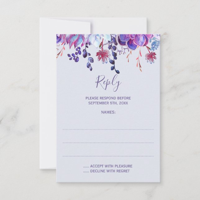 Cartes de réponse du Mariage Succulent pourpre (Devant)