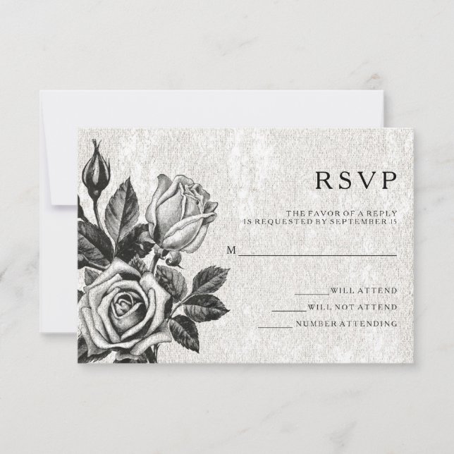 Cartes de réponse Edgy Victorian Roses Noir et Bla (Devant)