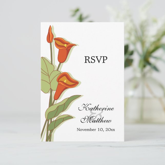 Cartes de réponse Elegant Calla Lily en orange (Debout devant)