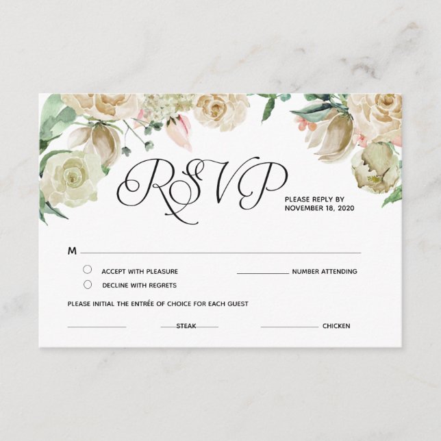 Cartes de réponse élégantes classiques RSVP, répon (Devant)
