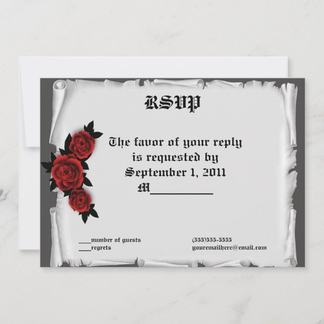 Cartes de réponse en dentelle de roses gothiques o (Devant)