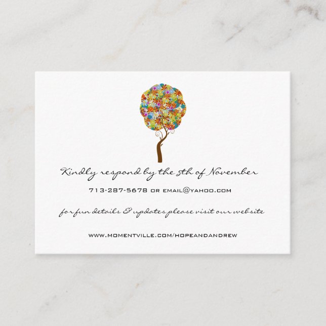 Cartes de réponse et site web pour l'arbre d'amour (Devant)