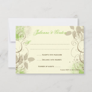 Cartes de réponse Feuilles Lime Green Tan Grunge