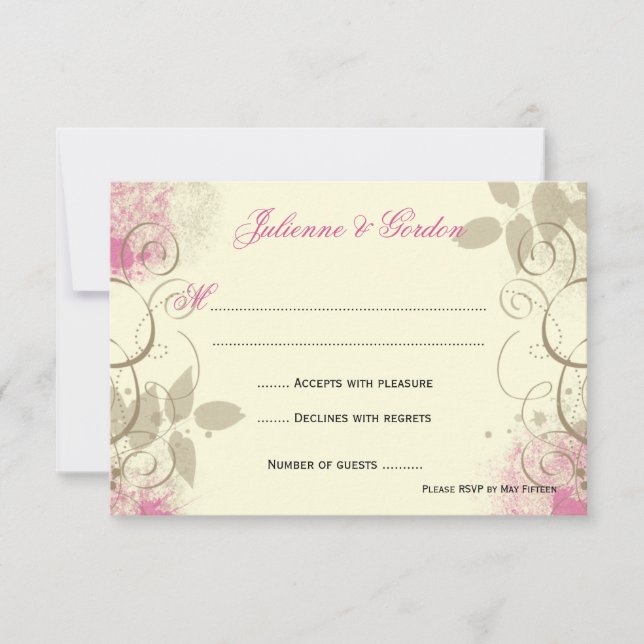 Cartes de réponse Feuilles Pink Tan Grunge (Devant)