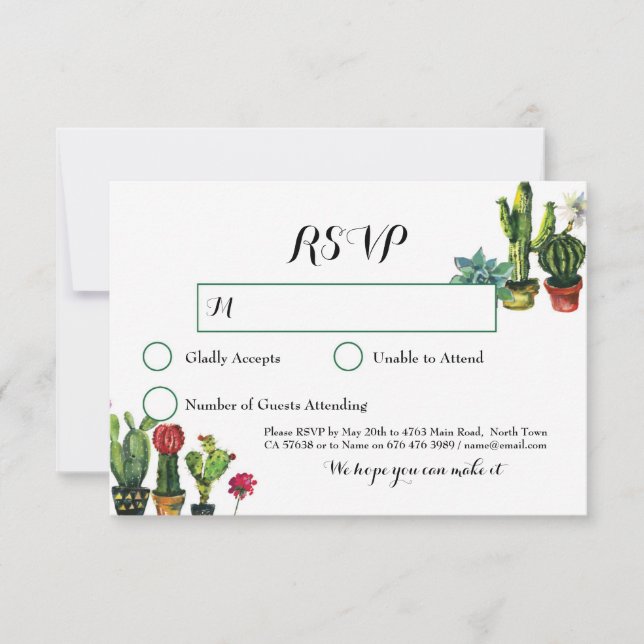 Cartes de réponse Fiesta Mariage Cactus RSVP (Devant)