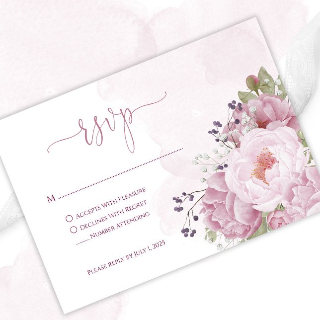 Cartes de réponse Fleur de Pivoine Rose (Créateur téléchargé)