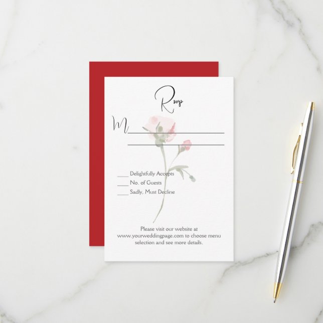 Cartes de réponse florales à tige unique minimalis (Devant/Arrière en situation)