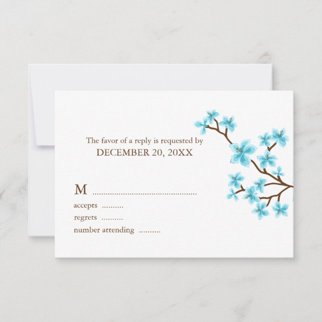 Cartes de réponse Mariage Aqua Cherry Blossoms (Devant)