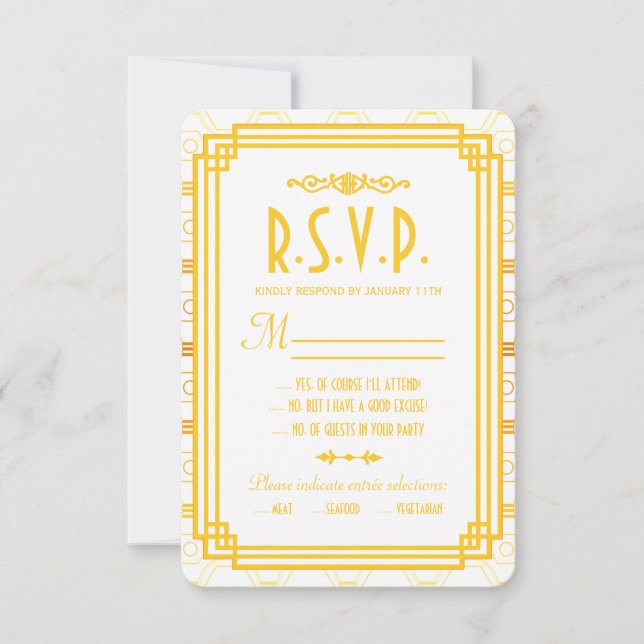 Cartes de réponse Mariage Art Déco Gold (Devant)