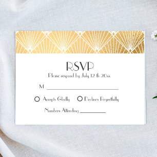 Cartes de réponse Mariage Art Déco Or Gatsby Éléga
